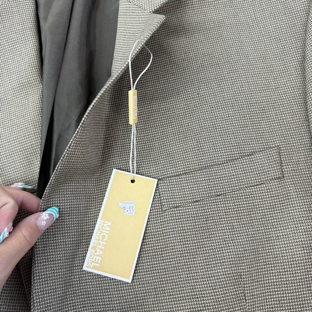 Michael Kors Blazer Mens 46 L Brown Check Polyester 2 Button Sport Coat Jacket